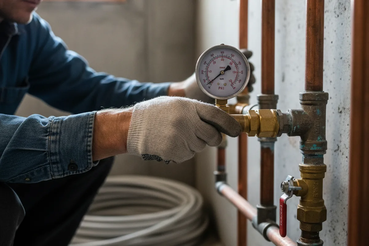 Pressure testing a repaired line during Water Line Repair in Mount Braddock